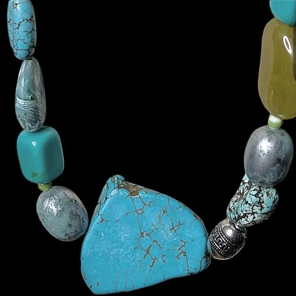 Chicos Mixed Metal Stone & Bead Long Necklace 16